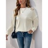 Women's Long Sleeve Hollow Out Floral T-shirt Fall Causal Round Neck Loose Solid Color Pullover Top Blouse White M - 2 of 4