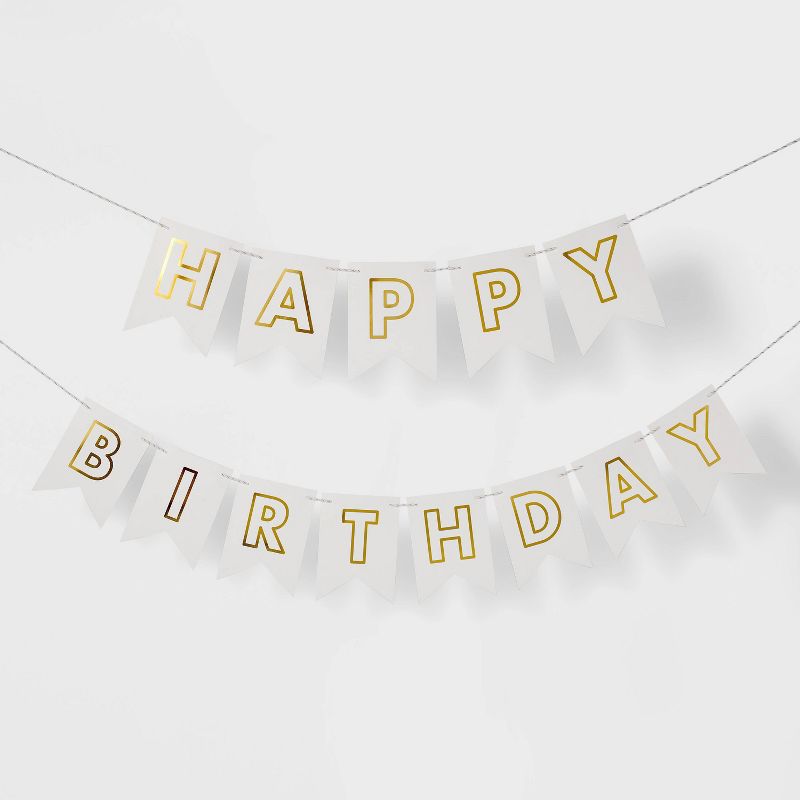 "Happy Birthday" Party Banner White/Gold - Spritz&#8482;, 1 of 8