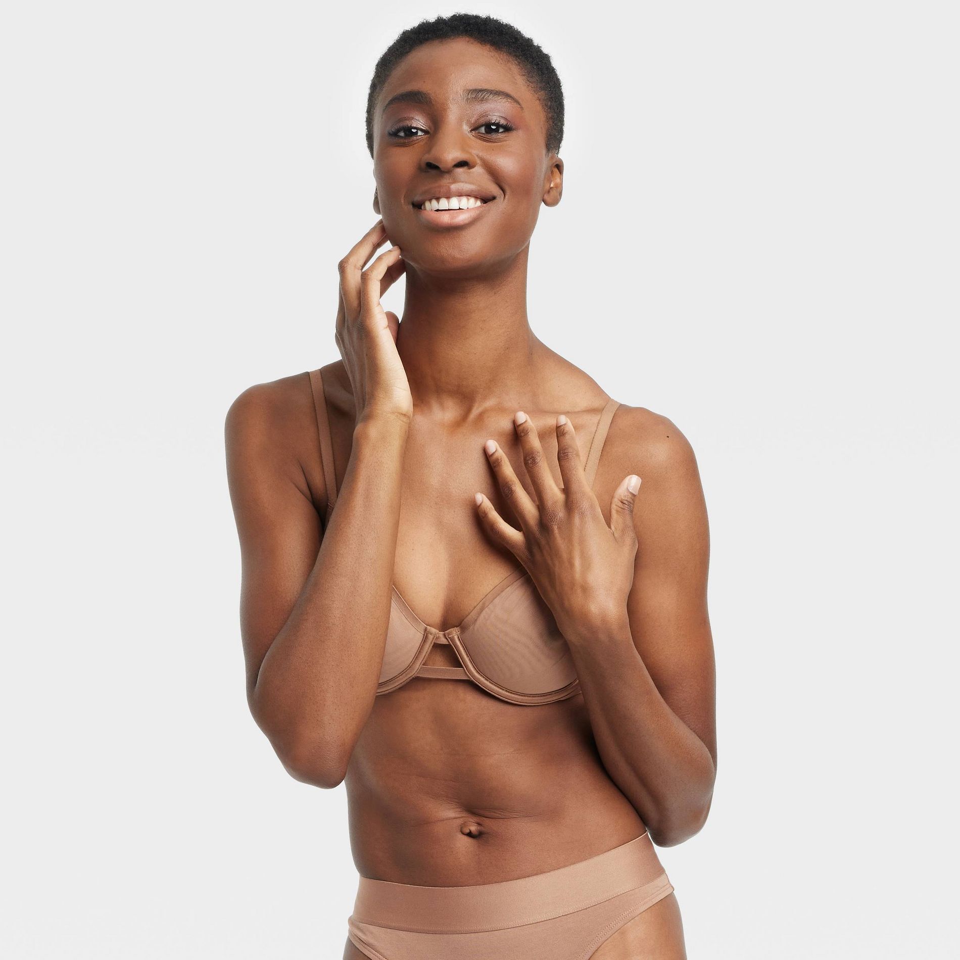 Women's Mesh Unlined Demi Bra - Auden™ Brown 38DD: Adjustable Strap, Underwire, Sheer Mesh