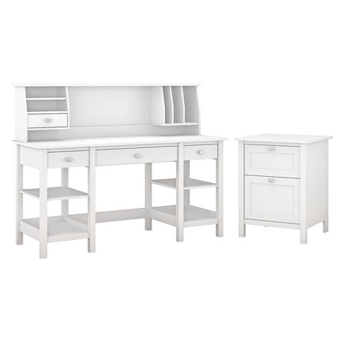 Bush Furniture 60w Desk W Storage Shelves Small Hutch Organizer File Cabinet White Bd010wh Target