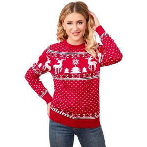 Clearlove Family Christmas Sweater Crew Neck Reindeer Snowflakes Knitted Pullover for Women - 1 of 4