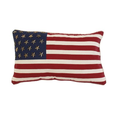 12"x20" Oversize American Flag with Studs Lumbar Throw Pillow Red - Decor Therapy