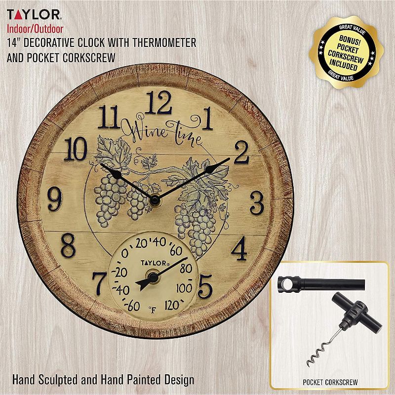 Taylor Precision Products 14 Inch Winery Time Poly Resin Clock/Thermometer with a Bonus Pocket Corkscrew, Multicolored, 2 of 7