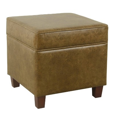 Cole Classics Square Storage Ottoman with Lift Off Top Faux Leather Brown - HomePop