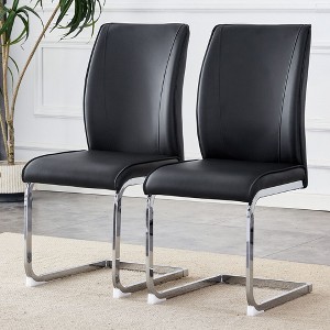 SEVOBAL Dining Chairs Set of 2 High Resilience Luxury PU Material Simple Arch Chair with Arched Metal Silver Leg, Black, 17.3"*21.6"*39" - 1 of 4