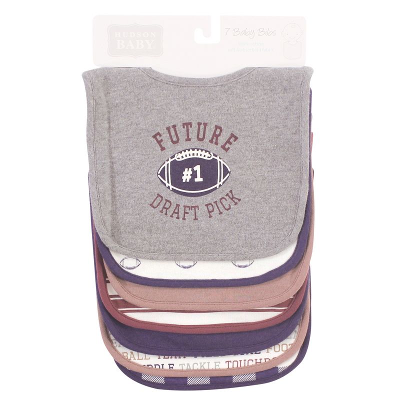 Hudson Baby Infant Boy Cotton Bibs, Gray Football, One Size, 3 of 4