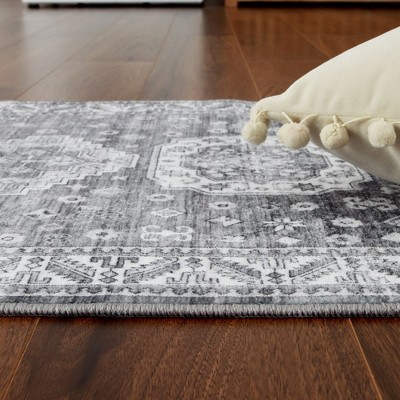 Gray 9' x 12' Vintage Distressed Washable Area Rug