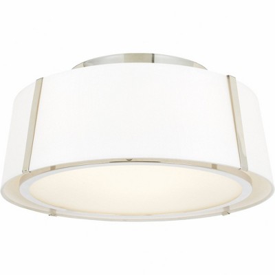 Elegant Polished Nickel 3-Light Drum Ceiling Mount with White Silk Shade