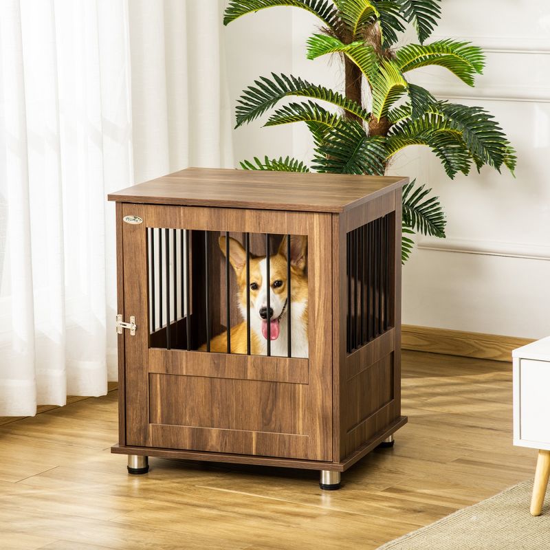 PawHut Dog Crate Furniture, Wooden End Table Furniture with Cushion & Lockable Magnetic Doors, Small Size Pet Kennel Indoor Animal Cage, 3 of 7