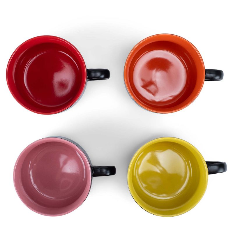 Elanze Designs Large Color Pop 24 ounce Ceramic Jumbo Soup Mugs Set of 4, Red Orange Yellow Pink, 4 of 6