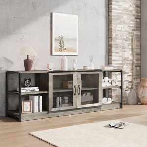 70In TV Stand, Entermainment Center with Storage Cabinet & 2 Mesh Doors, Wood Rustic TV Console, 2 Tier Farmhouse TV Table for Living Room, Bedroom - 1 of 4