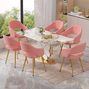 VECELO Velvet Dining Chairs Set of 2/4/6, Upholstered Kitchen Chairs with Cushion, Padded Backrest & Metal Legs, Pink/White - 1 of 4
