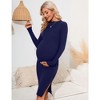 Womens Maternity Sweater Dress Bodycon Ribbed Knit Slim Fit Long Sleeve Side Slit Midi Dress - 2 of 4