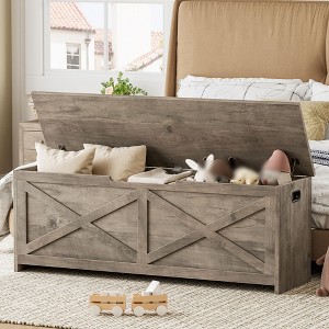 47" Wooden Storage Bench, Flip Top Entryway Shoe Bench with Safety Hinge, Large Toy Chest, Storage Ottoman for Entryway Bedroom Living Room - 1 of 4