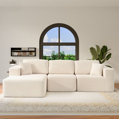 PexFix 104" Modular Sectional Sofa with L-Shape Chaise Modern Upholstered Cloud Couches with Throw Pillows for Living Room Bedroom Beige