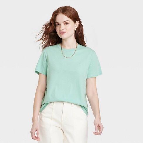 Shein Green Quarter Sleeve T-Shirt With Pearls Women's Size Small NEW -  beyond exchange