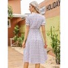 Clearlove Women's Floral Pleated Dress Short Sleeve Wrap V Neck A-Line Pleated Hem Midi Dresses with Belt - 4 of 4