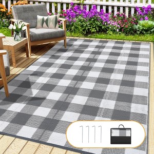 Outdoor Modern Stripe Picnic Mat Lightweight Woven Plastic Straw Rug for Camping Garden Backyard Patio Auto Low Pile Reversible Erasable Area Rugs - 1 of 4