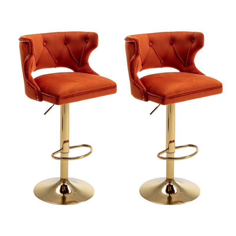 Set of 2 Upholstered  Swivel Bar Stools With Back and Footrest-ModernLuxe, 4 of 11