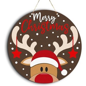 Lomsoe Christmas Decor Indoor Christmas Wreath Front Door Decor Reindeer Decor Welcome Sign Wreath Wooden Front Door Christmas Hanging Sign - 1 of 1