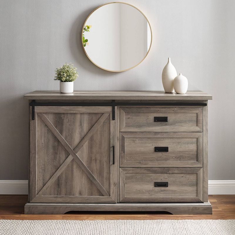 Orson Transitional Sliding X Barn Door Sideboard with 3 Drawers - Saracina Home, 5 of 8