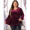 Agnes Orinda Women's Plus Size Elegant Shiny Gilding Metallic Stars Peplum V Neck Long Sleeve Velvet Blouse - 2 of 4