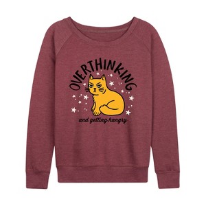 Women's - Instant Message - Overthinking and Getting Hangry Lightweight French Terry Wide Neck Long Sleeve Graphic Shirt - 1 of 4