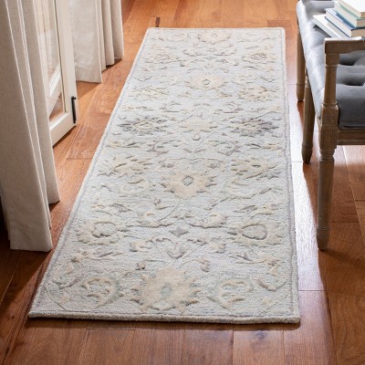 Elegant Ivory and Light Blue Hand-Tufted Wool Runner Rug, 2'3" x 8'