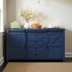 Mshliw 55.1" Farmhouse Sideboard with Sliding Barn Doors and 4 Drawers, Buffet Storage Cabinet with Power Outlet, Modern Rustic Console Table - 1 of 4