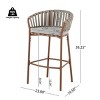 Set of 4 Outdoor Rope Barstools,Armrest Bar Stools with Iron Frame and Cushions,Rattan Woven Patio Garden Counter Height Bar Stools-Coolbibila - 4 of 4