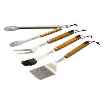 Pure Grill 4-piece Stainless Steel Bbq Tool Utensil Set With Meat Fork,  Spatula, Tongs, And Basting Brush : Target