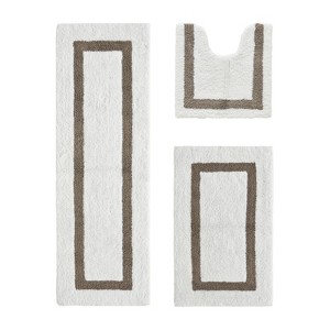 Hotel 3 PC Bath Rug 100% Premium Cotton Tufted Weave Two Tone Reversible Bathroom Rug, Super Soft Absorbent, Machine Washable Bath Mat - 1 of 4