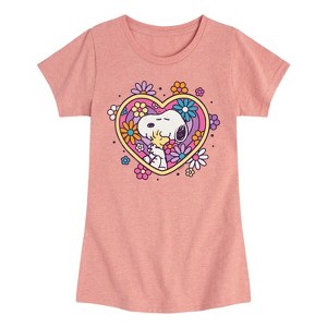 Girls' - Peanuts - Hug Heart Flower Fitted Short Sleeve Graphic T-Shirt - 1 of 4
