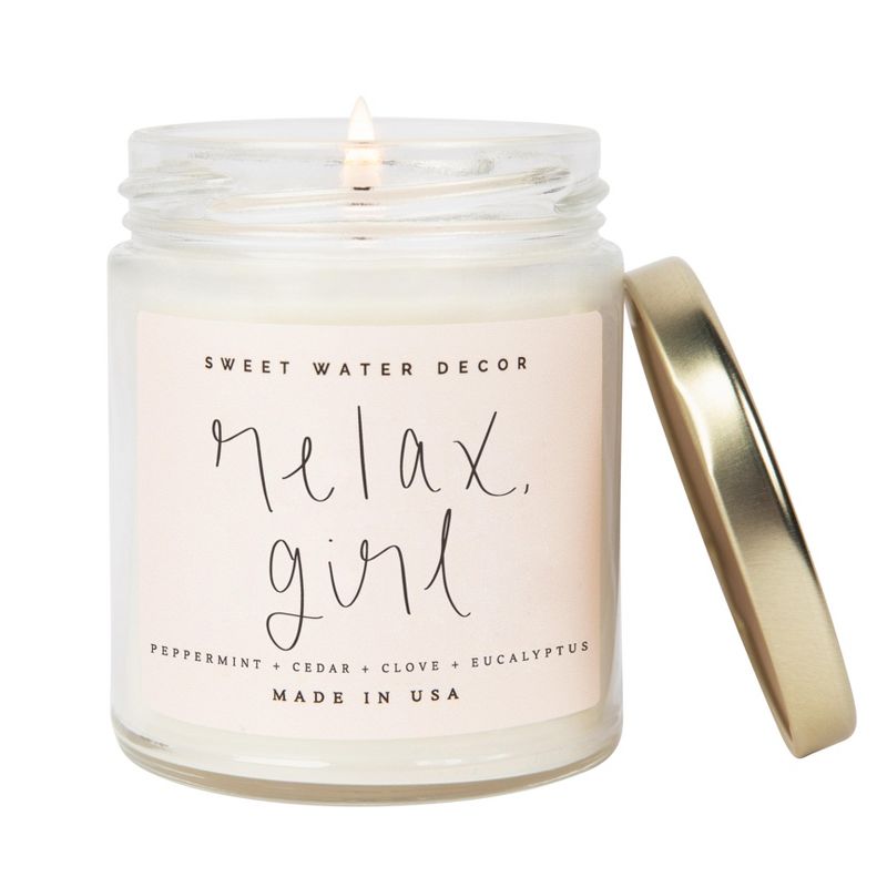 Sweet Water Decor Relax Girl 9oz Clear Jar Soy Candle, 1 of 4