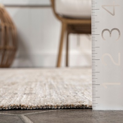 Aine Beige Geometric Washable Synthetic Square Area Rug