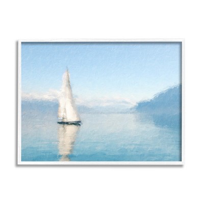 Stupell Industries Blue Ocean Sailboat Sea Reflection Framed Giclee Art