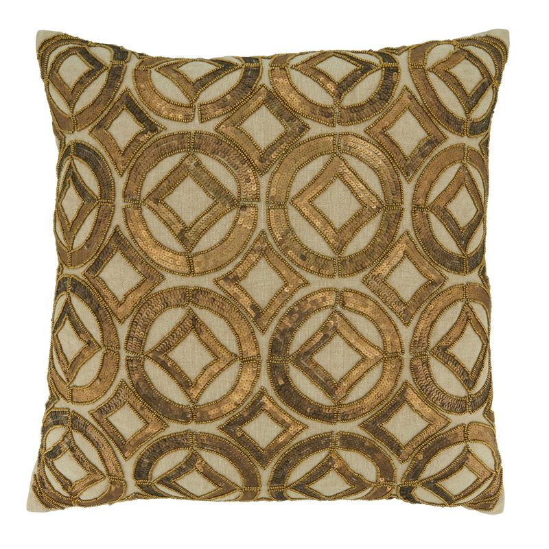 Saro Lifestyle Sequined Pattern Throw Pillow with Down Filling, 20", Gold, 1 of 4