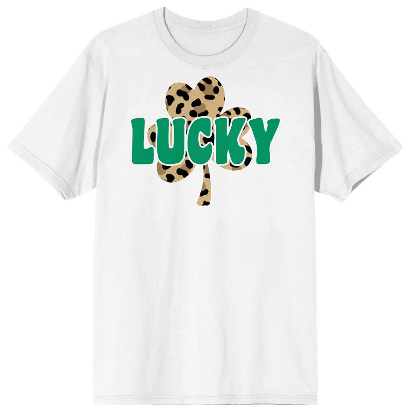 St Pats Lucky Cheetah Crew Neck Short Sleeve Women's White T-shirt, 1 of 4