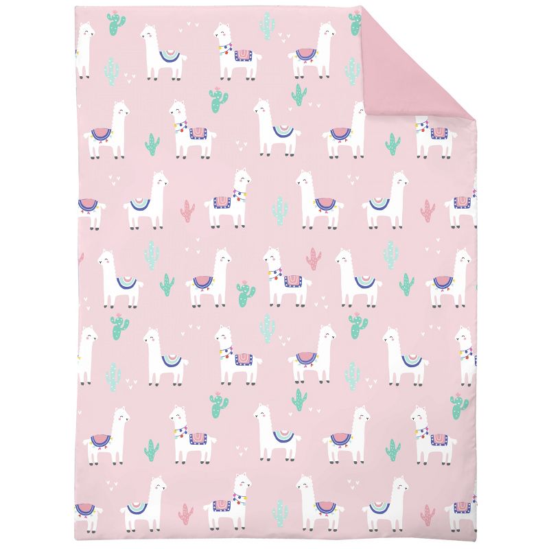 Everything Kids Pink and Mint Llama 4 Piece Toddler Bed Set - Comforter, Fitted Bottom Sheet, Flat Top Sheet, Reversible Pillowcase, 2 of 7