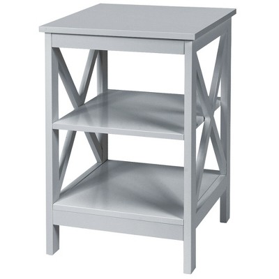 Gray 3-Tier X Design Wooden Nightstand