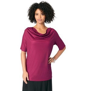 Roaman's Women's Plus Size Cowl Neck Knit Top - 1 of 4