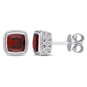 EVERLY JEWELRY | Sterling Silver Cushion-cut Gemstone Stud Earrings– Multiple Gemstone Options - 1 of 4