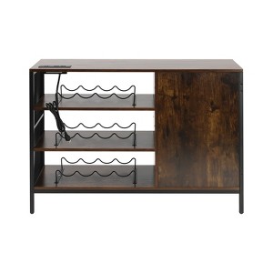 YIYIBYUS Wine Bar Cabinet with Power Outlets, Coffee Bar Cabinet for Liquor and Glasses, Brown - 1 of 4