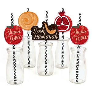 Big Dot of Happiness Rosh Hashanah - Paper Straw Decor - New Year Striped Decorative Straws - Set of 24 - 1 of 4