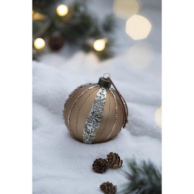 YOOCOZZ Trendy Household Christmas Decoration 6 Set, 3.9" Eye Catching Gold Xmas Ball Ornaments, Glass Decorative Hanging Ball Xmas Tree Ornaments
