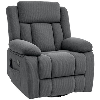 HOMCOM Vibration Massage Recliner Chair with Heat, Oversized Swivel Rocker, Velvet Fabric Manual Reclining Chair with Footrest, Remote, Pockets