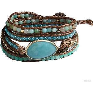 Women's Wrap Bracelet with Natural Jasper Crystal Stone Beads, Bohemian Leather Strand Bracelet - 1 of 4