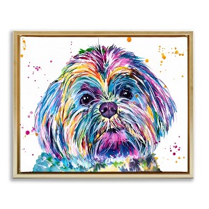 Stupell Industries Bold Rainbow Shih Tzu Dog Portrait Floating Frame Canvas Art, Gold, 21" x 17" - 1 of 4