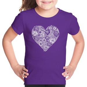 LA Pop Art Girl's Word Art T-shirt - Heart Flowers - 1 of 4