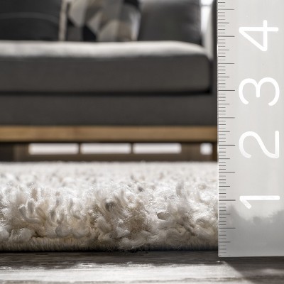 Ivory Plush Braided Tassel Shag Area Rug, 6'7" x 9'